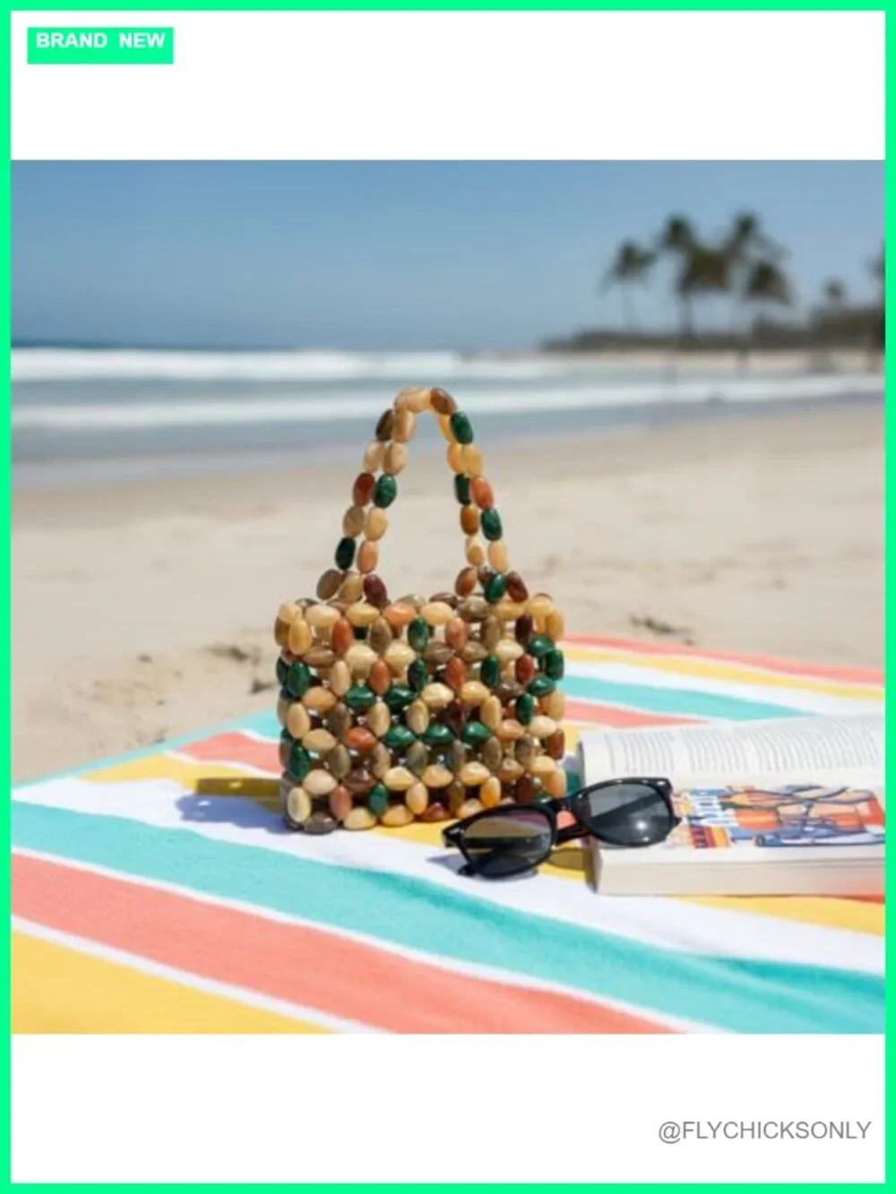 Handmade Beaded Tote Bag, Acrylic Boho Hobo Purse, Woven Beach Wedding Handbag